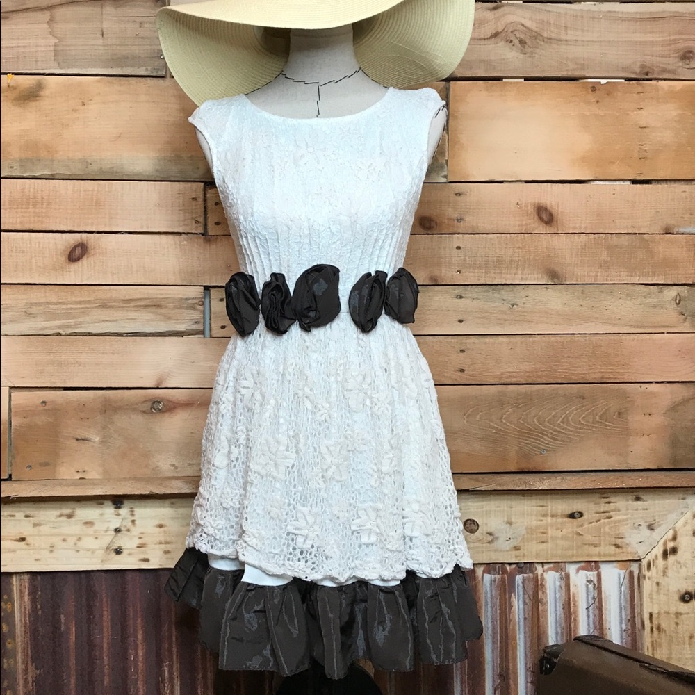 Lace ruffled dress pockets sz S Anthropologie RYU